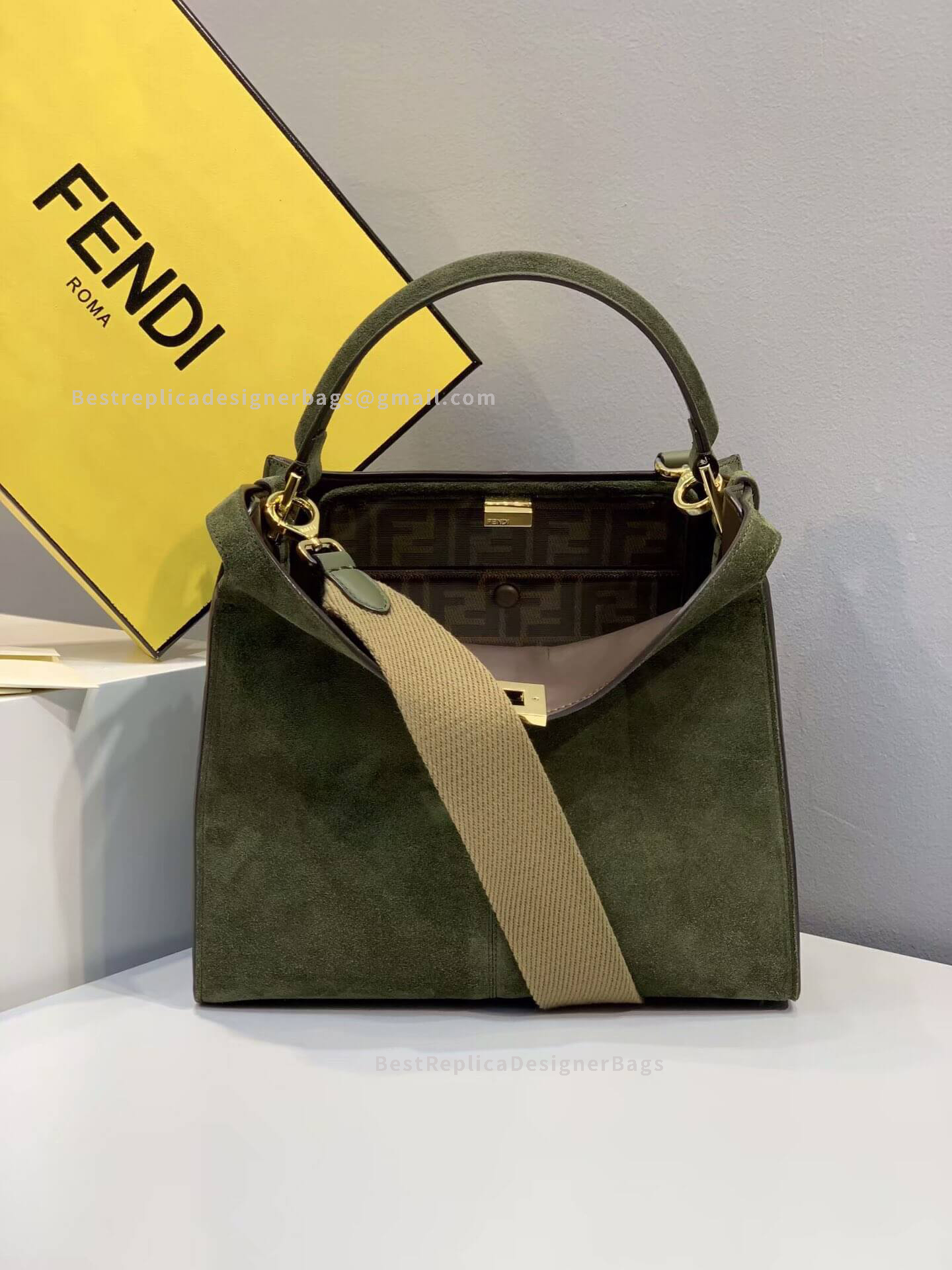Fendi Peekaboo X-Lite Medium Green Suede Bag 304S